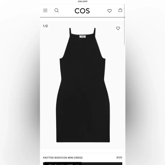 COS KNITTED BODYCON MINI DRESS - Size: Small, Color: Black COS KNITTED BODYCON MINI DRESS - Size: Small, Color: Black